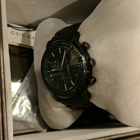 Gucci G-Chrono Black Watch w/ Black Diamonds - Picture 2 of 6